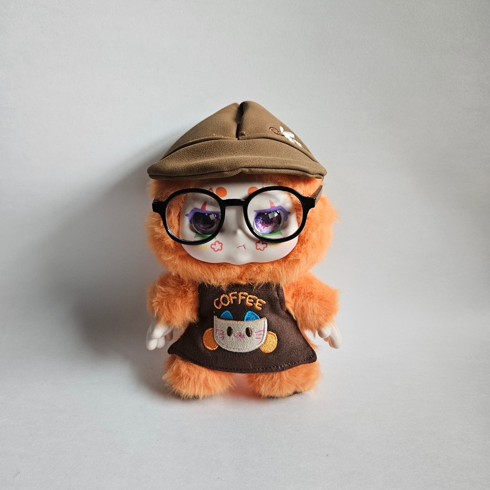KIMMON Mimon V6 Coffee Barista Plush Keychain Orange Fuzzy Designer Toy 7in